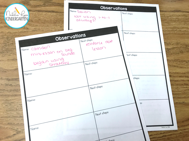 Guided Reading for Level A Readers - Observation Notes