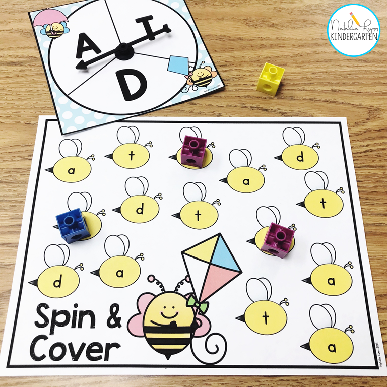 Spin and Cover letters center - alphabet game for kindergarten