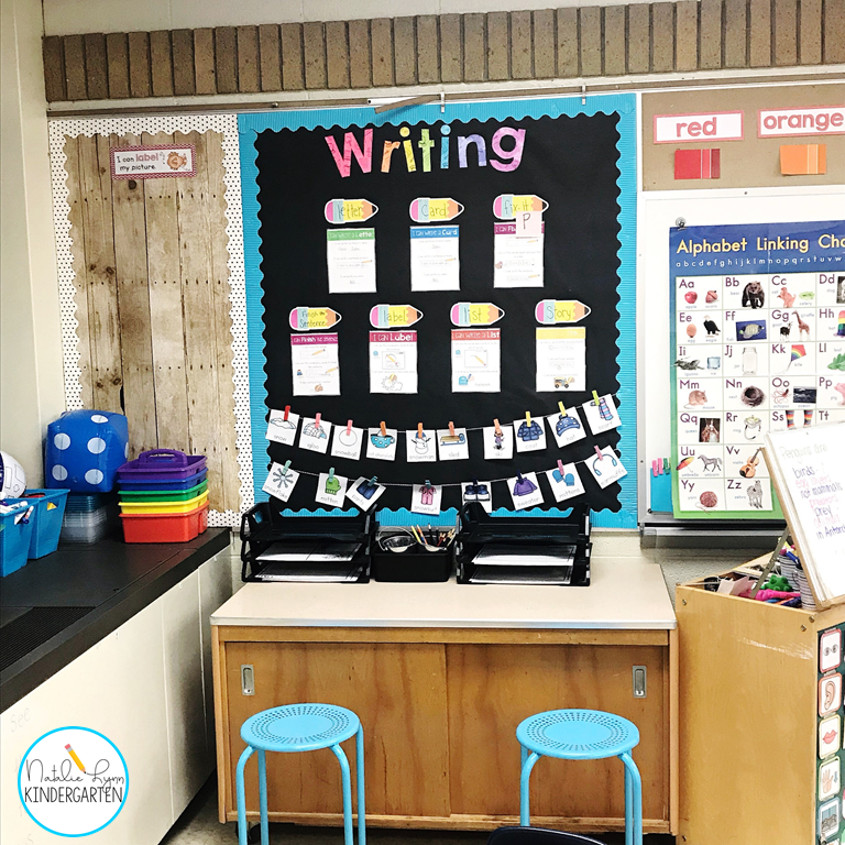 Kindergarten writing center allows student choice during literacy centers