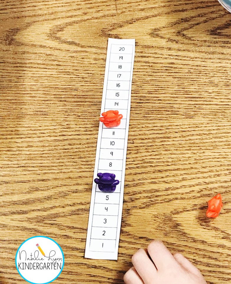 Number sense games for kindergarten - students cover up numbers on a number line