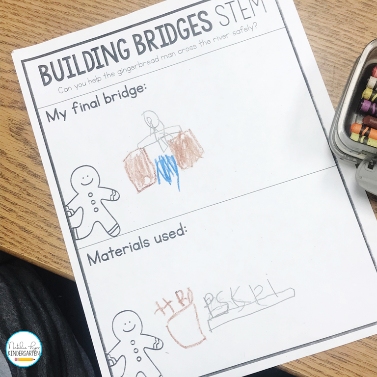 gingerbread stem challenge building bridges recording sheet