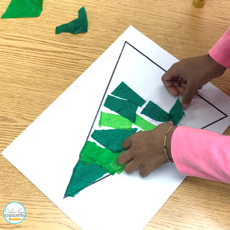 Winter Trees Craft for Kindergarten - covering the trees with tissue paper