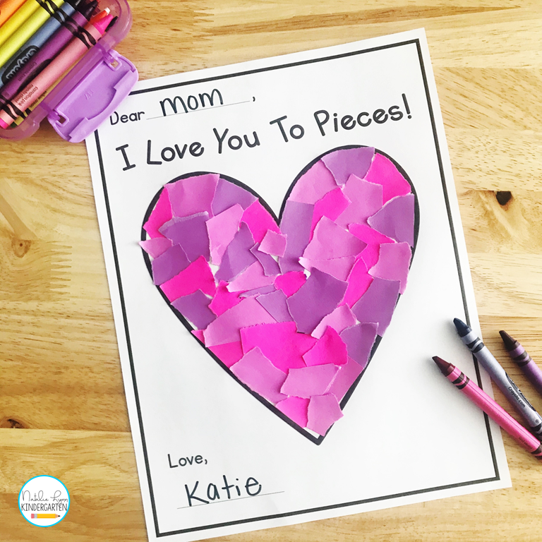 Valentine torn paper heart craft making | free Valentine's Day crafts for kindergarten