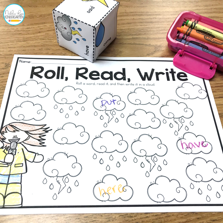 March sight word centers - roll, read, and write
