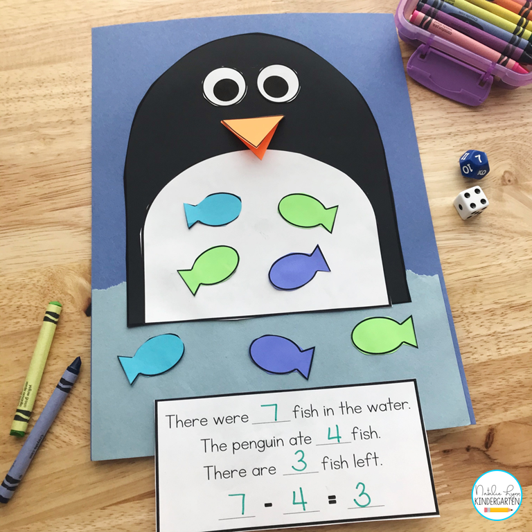 penguin craft - subtraction math craft