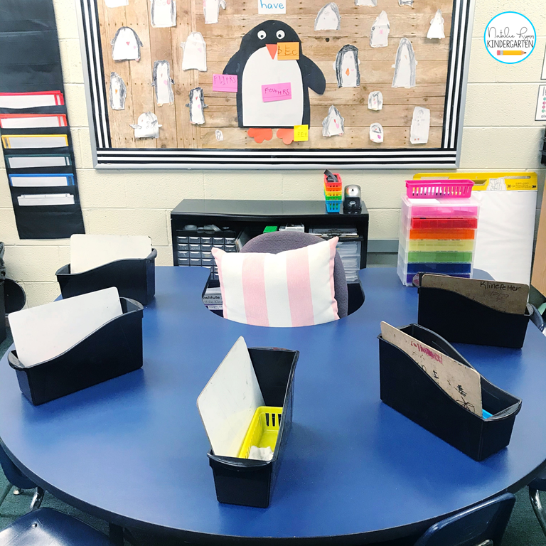 Kindergarten guided reading small groups table set up and organization