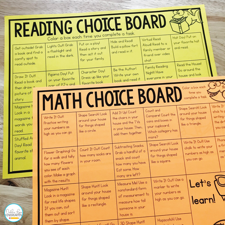 summer choice boards for kindergarten and first grade