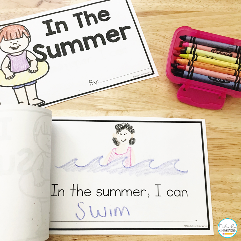 summer writing activity and emergent reader for kindergarten