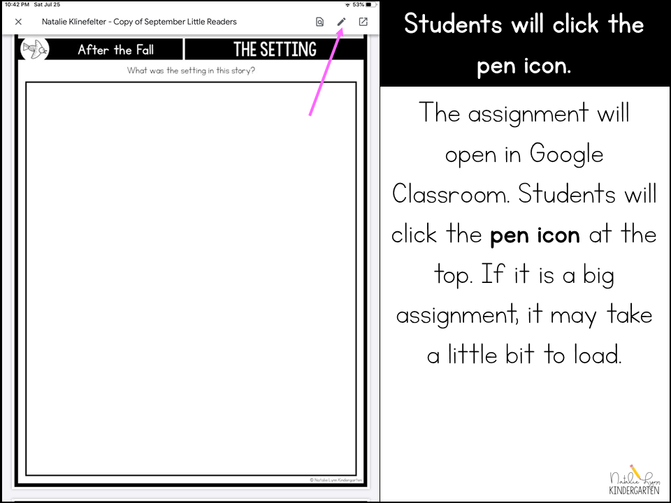 Google Classroom Tutorial Step 4: Students will click the pen tool