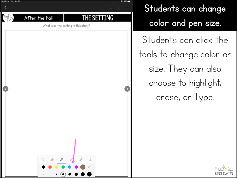 Google Classroom Tutorial Step 6: Students can choose the pen color and sizez