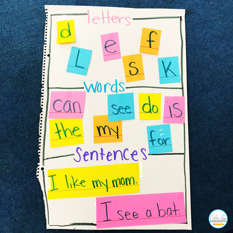 concepts of print lesson - teaching the difference between letters, words, and sentences