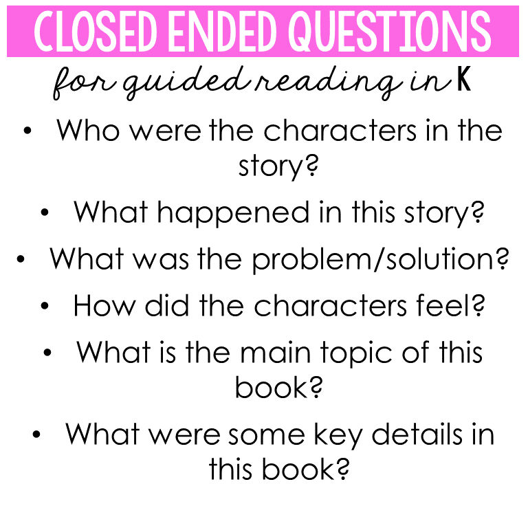 closed ended questions for kindergarten