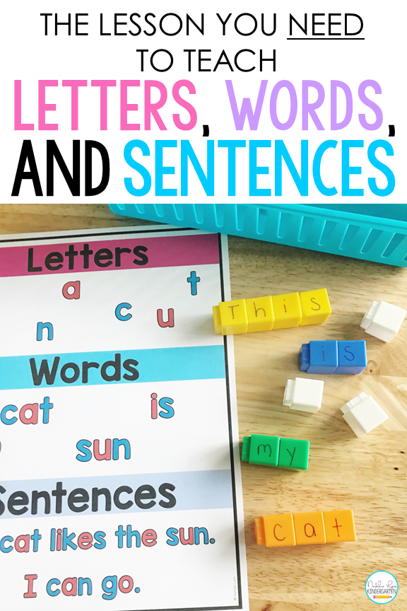 concepts of print lesson to teach letters,  words, and sentences in kindergarten