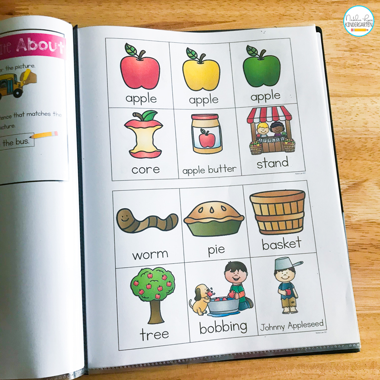 writing center in kindergarten vocabulary cards