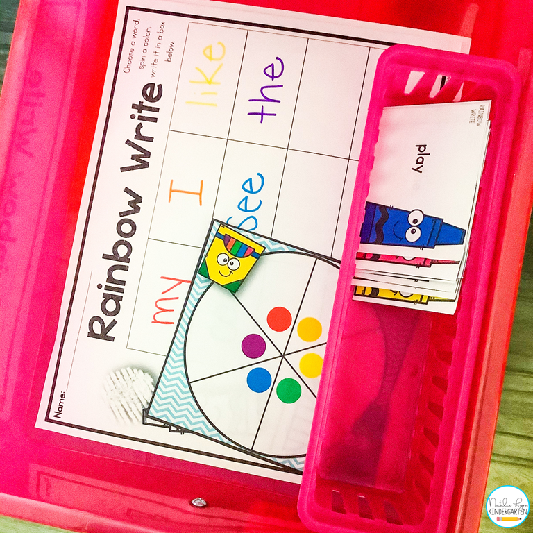 sight word center for kindergarten | spin and rainbow write sight word activity