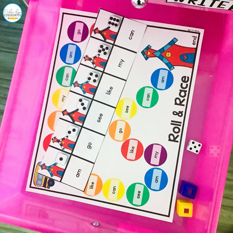 sight word game for kindergarten | roll and race