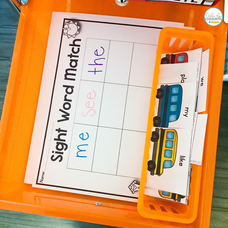 sight word center for kindergarten | sight word matching activity