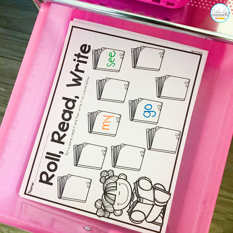 sight word center for kindergarten | roll and write
