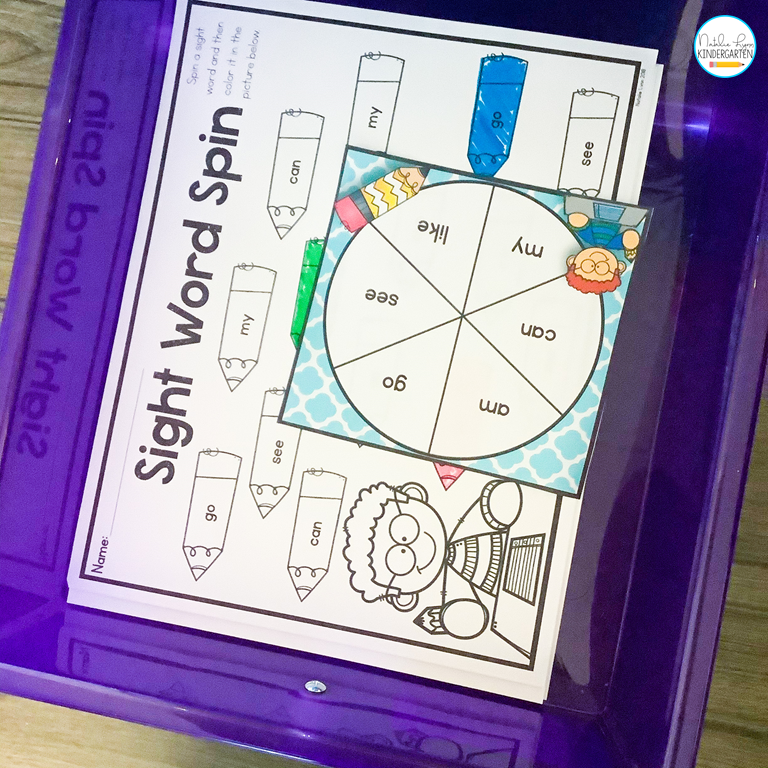 sight word center for kindergarten | sight word spin and color