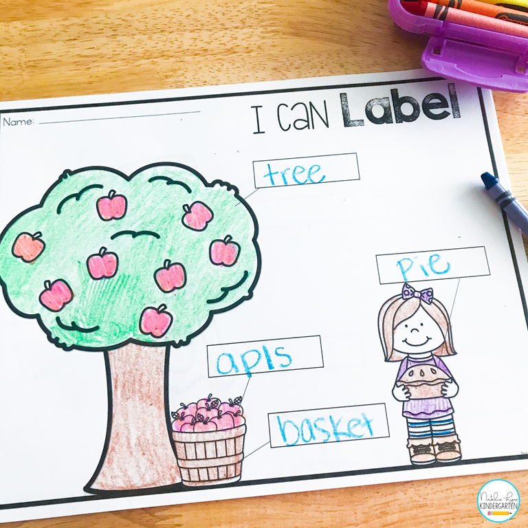 labeling writing center activities for kindergarten