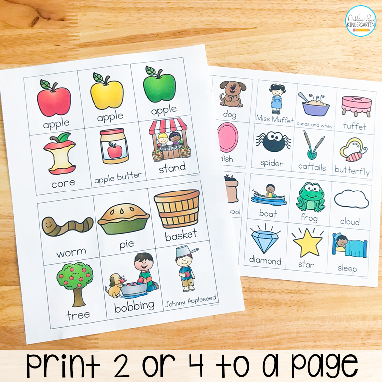 writing center vocabulary cards for kindergarten