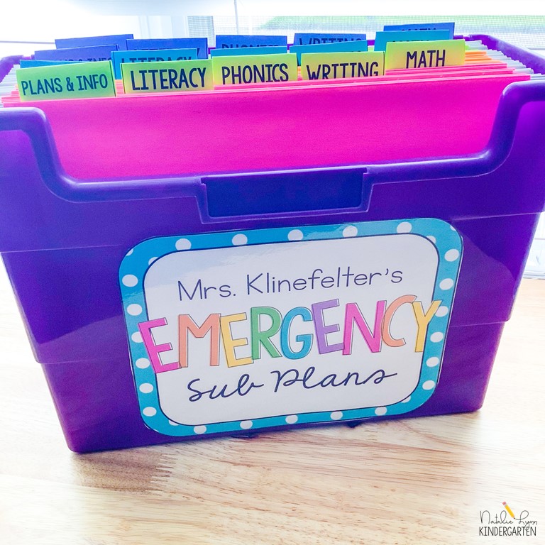 organize your emergency sub tub elementary kindergarten