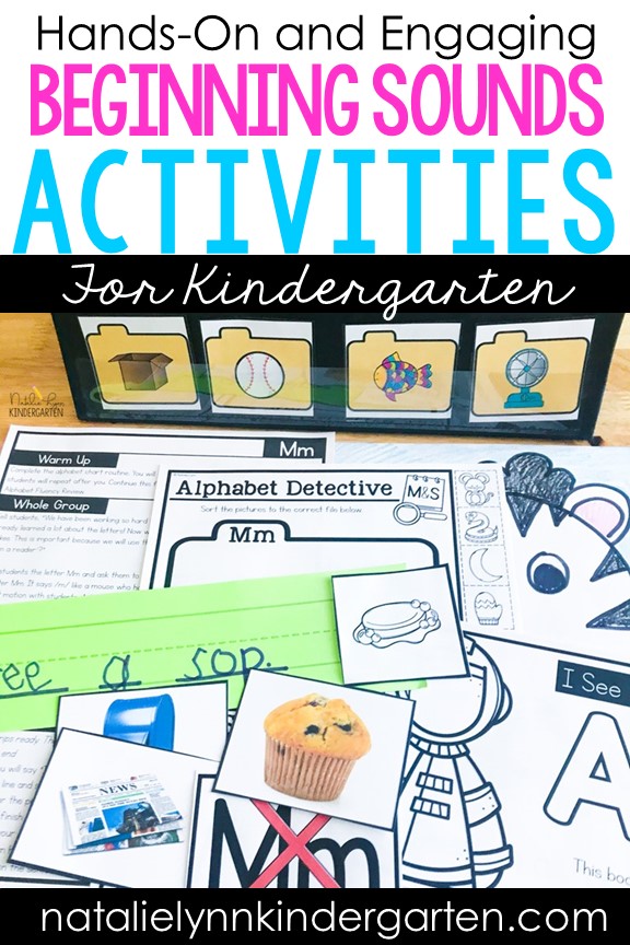 beginning sounds activities in kindergarten letter sounds review phonics activities and lesson plans with alphabet directed drawings, alphabet emergent readers, and picture pocket chart sorts.