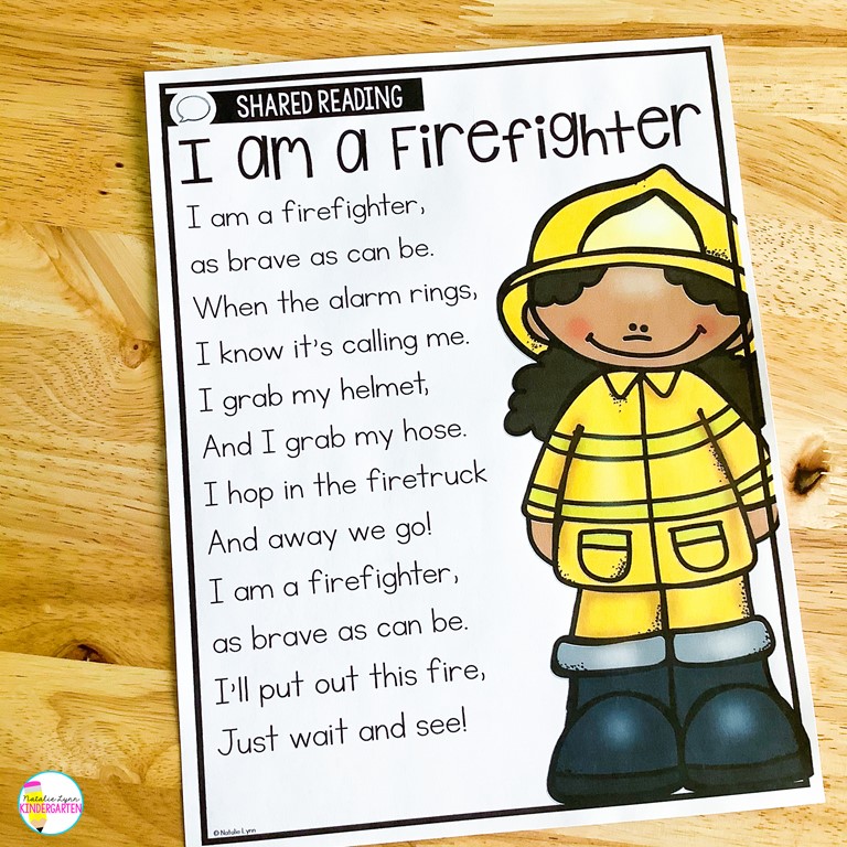 fire safety activities for kindergarten - firefighter poem for shared reading fire safety poem