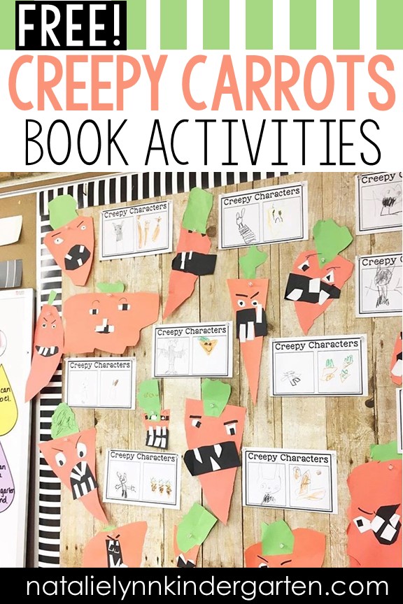 free creepy carrots craft and creepy carrots book activities and comprehension activities for kindergarten, first grade, and second grade. This is a great October read aloud activity for Halloween! #1stgrade #2ndgrade #creepycarrots