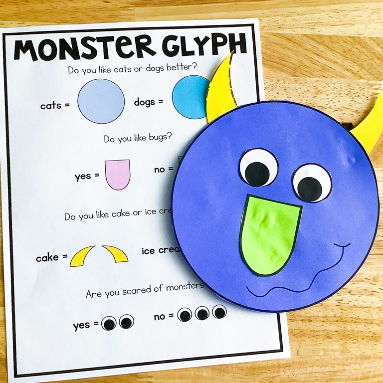 Monster glyph kindergarten halloween math craft