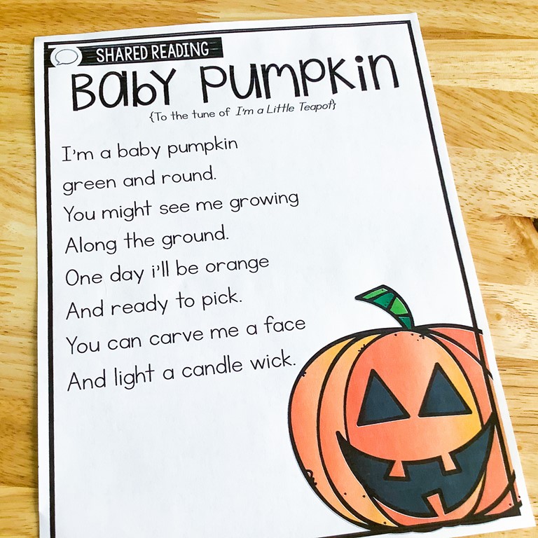 october shared reading poem for kindergarten baby pumpkin poem