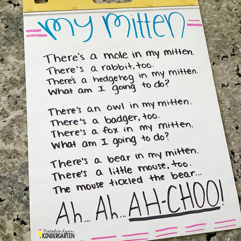 The Mitten poem for shared reading in preschool, pre-K, kindergarten, 1st grade | The Mitten Activities