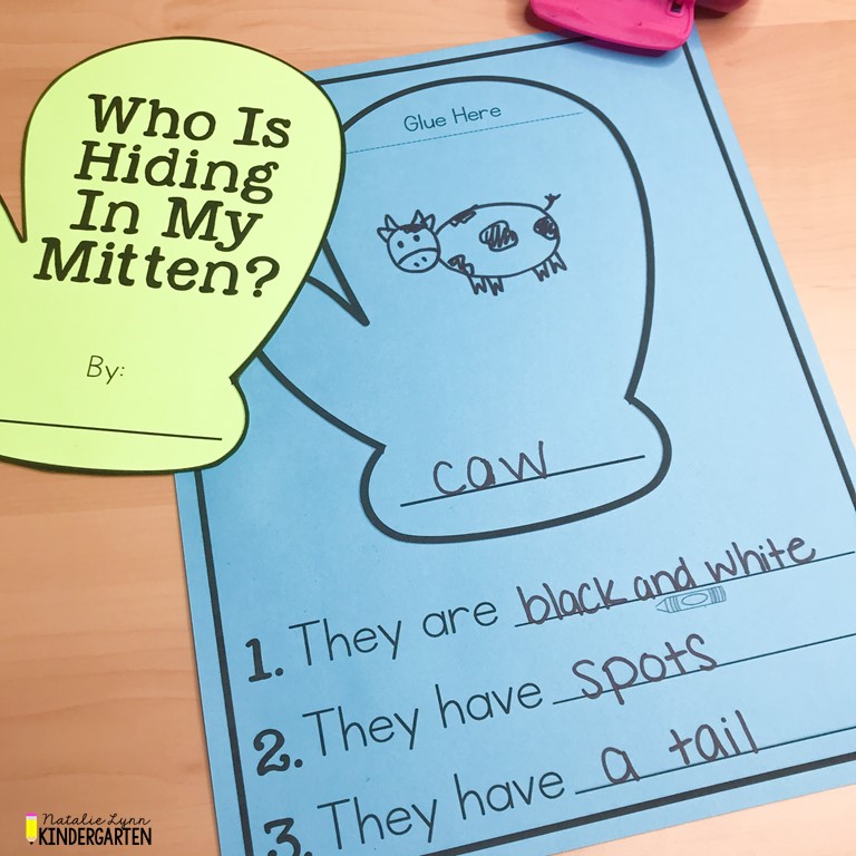 Who is hiding in my mitten writing activity for kindergarten and 1st grade