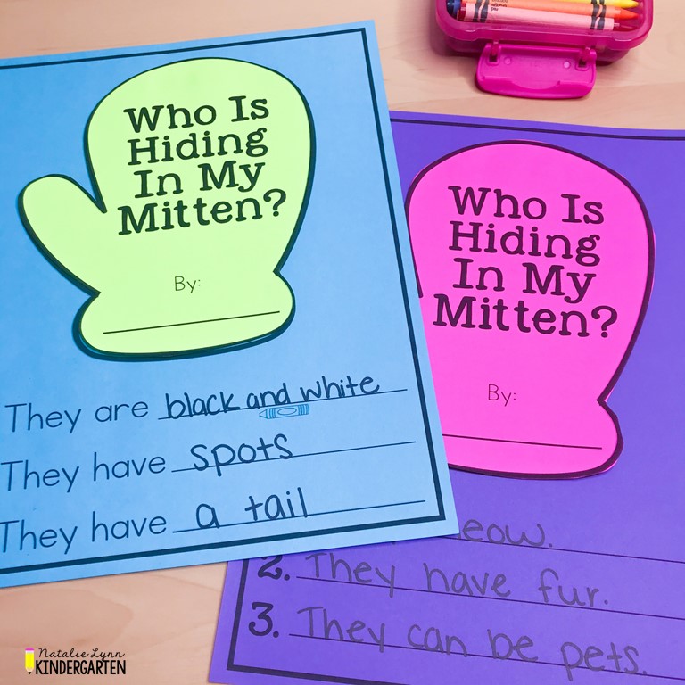 Who is hiding in my mitten? writing activity for kindergarten and 1st grade