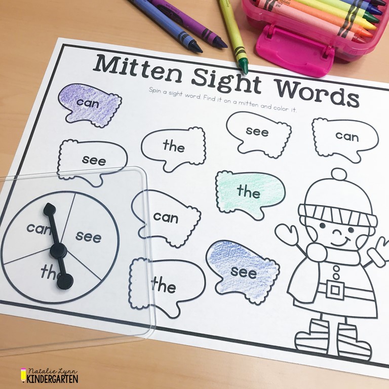 mitten sight word center for kindergarten