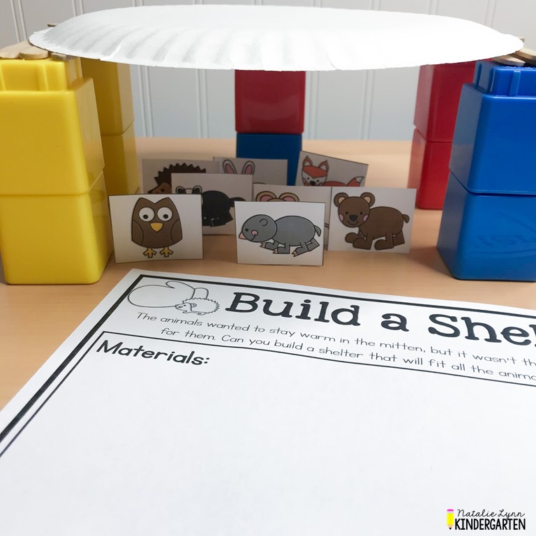 The Mitten STEM activity building a shelter for kindergarten