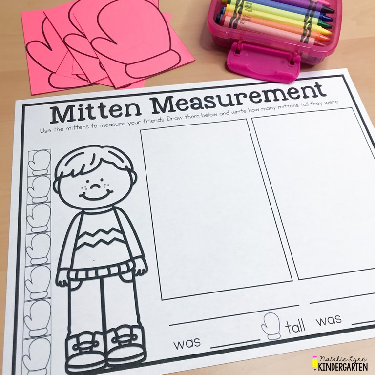 The mitten measurement math activity for preschool , pre-K, Kindergarten