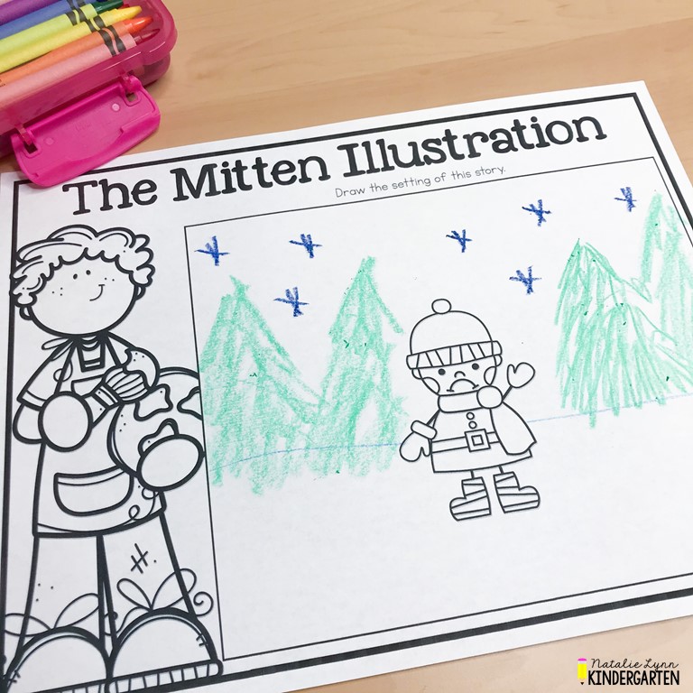 Illustrating the setting of the mitten activities for kindergarten