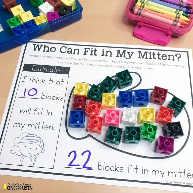 The Mitten math activity to practice estimation, counting, number sense in preschool, pre-K, and kindergarten