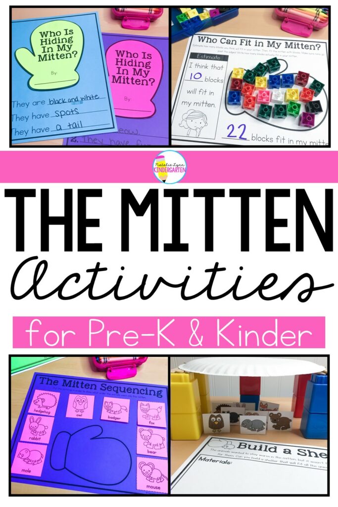 The Mitten by Jan Brett activities for Preschool, Pre-K, Kindergarten, and 1st grade. Do you do a The Mitten week in the winter? These The Mitten activities are perfect for early elementary or prep! The Mitten book response comprehension activities, The Mitten sequencing, The Mitten retell, The Mitten STEM activities, math activities, literacy centers, and an original The Mitten poem for shared reading.