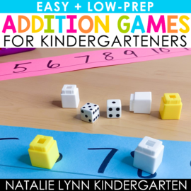 Addition math games for kindergarteners using dice and sentence strips