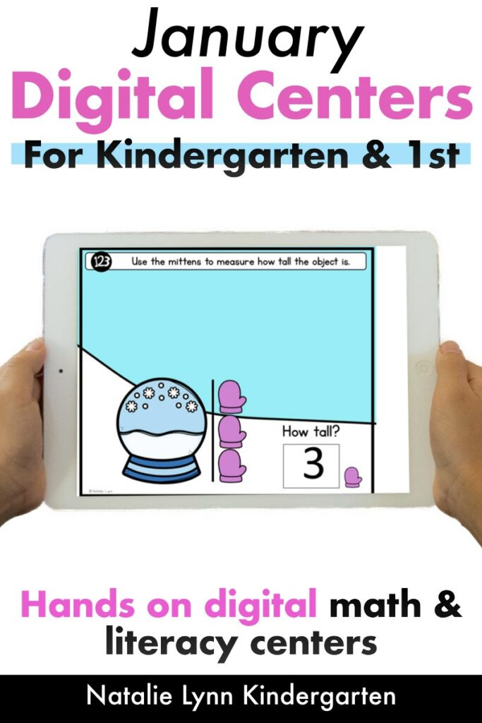 January digital math and literacy centers and activities for kindergarten and first grade students make virtual distance learning so much easier! Easily assign these digital activities for Kindergarten and 1st grade on google slides or seesaw! 