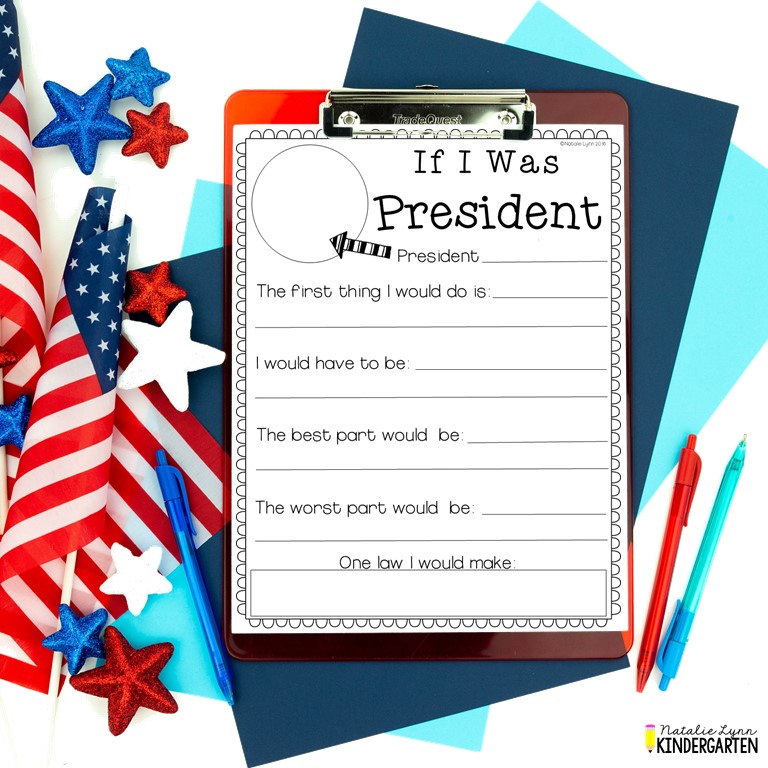 Presidents' Day writing activities for elementary first grade and second grade