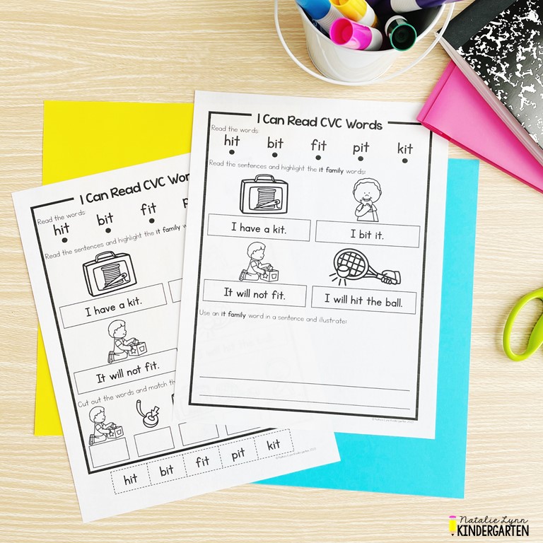 Build short vowel word reading fluency with reading fluency worksheets in kindergarten