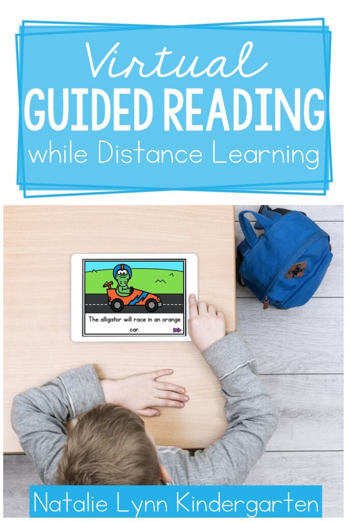 Wondering how to teach virtual guided reading small groups while online distance learning in kindergarten? This kindergarten blog post includes my best tips for online guided reading while virtual kindergarten distance learning. Ideas for digital guided reading, virtual word work and phonics, and ways to keep students engaged.