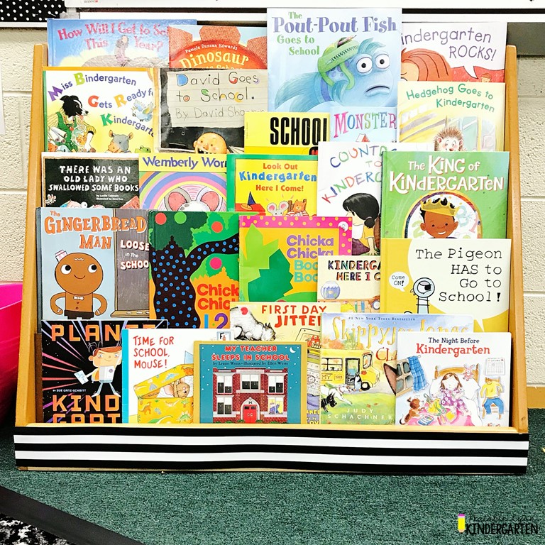 Kindergarten classroom display picture book shelf