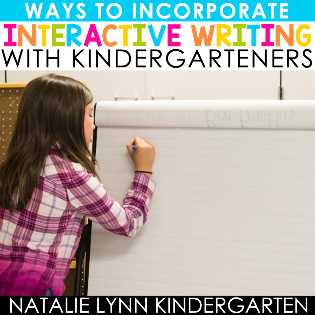 interactive writing kindergarten student using chart paper