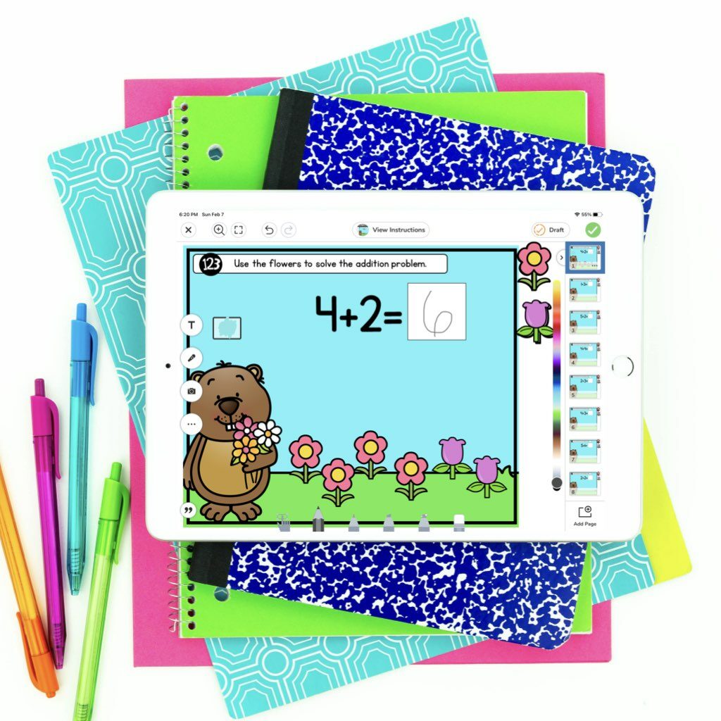 Kindergarten digital math and literacy centers for social distancing centers