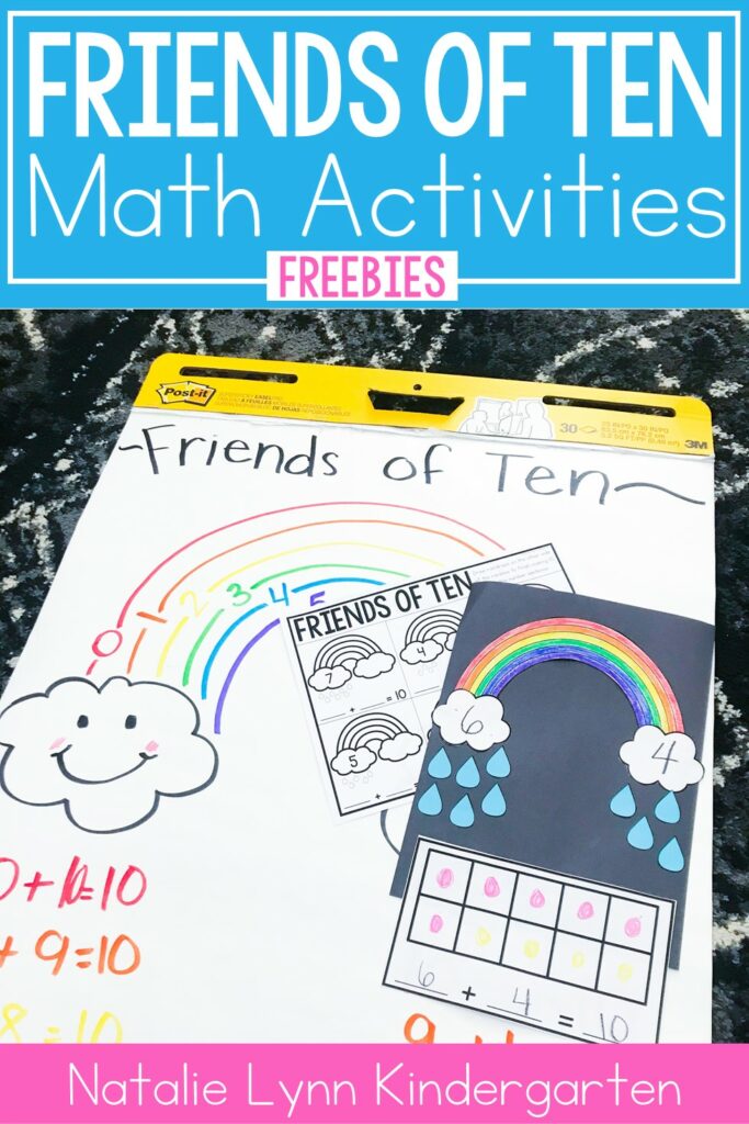 Friends of ten math activities to practice ways to make ten in kindergarten | These free making ten anchor chart ideas, math games, math worksheets, and math craft for kindergarten are perfect for learning to decompose numbers and ways to make ten
