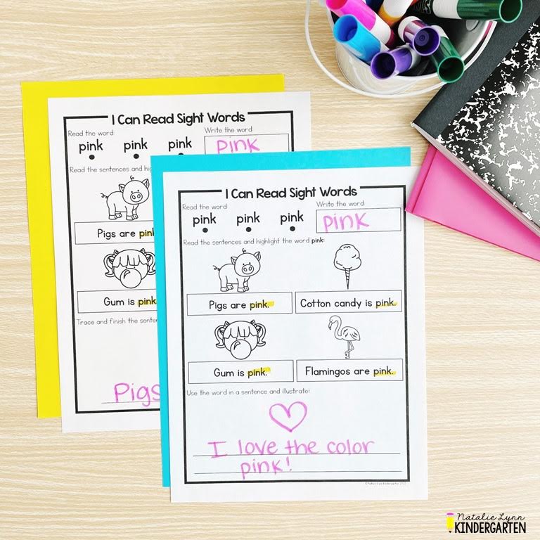 Free sight word worksheets for kindergarten color words sight word fluency 
